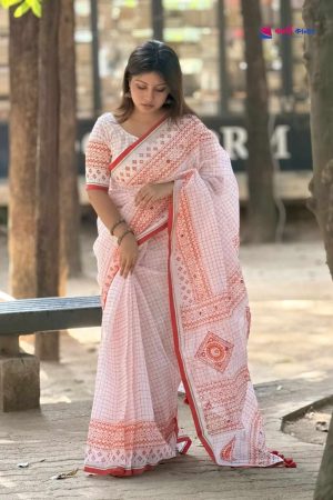 প্রিমিয়াম এমব্রয়ডারি ব্লেন্ড কোটা সিল্ক শাড়ি সাথে রানিং ব্লাউস পিস থাকবে (Code KC907)