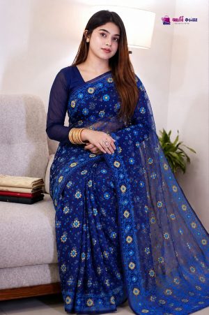 বাহারি কালার এলিগেন্ট জামদানি শাড়ি — নান্দনিক ও ক্লাসিক ডিজাইন (কোড 28)